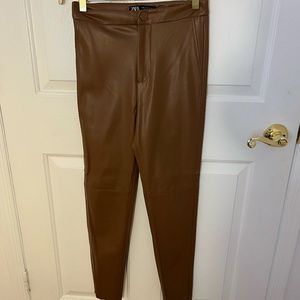 Zara Brown Vegan Leather Skinny Pants